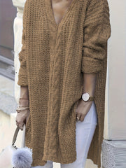 Женский свитер с V-образным вырезом и длинными рукавами для полных, из акрила, однотонный, вязаный, пуловер для весны и осени