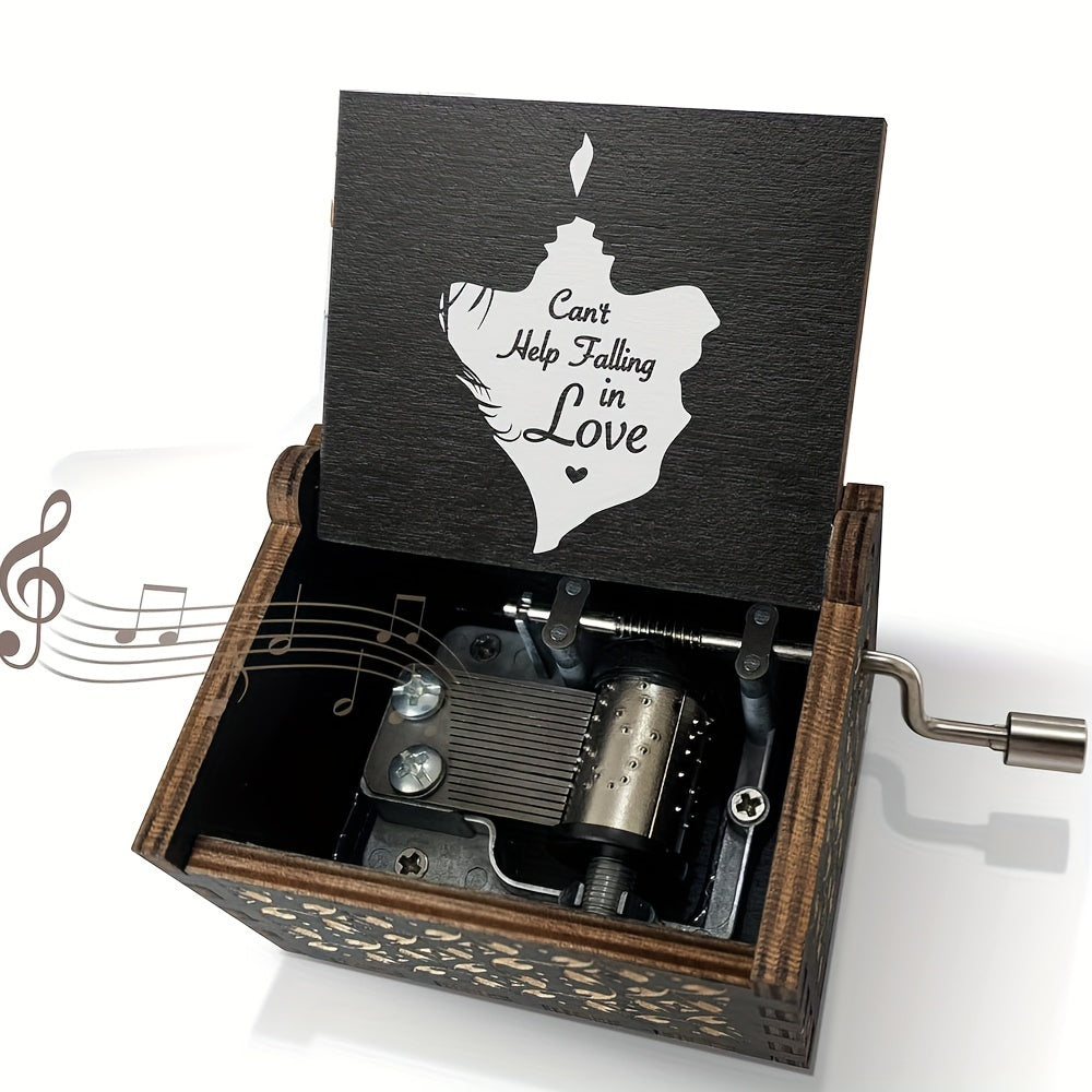 Engraved Wooden Music Box Plays Can't Help Falling in Love Gift for Loved Ones Birthdays Anniversaries Valentine's Day