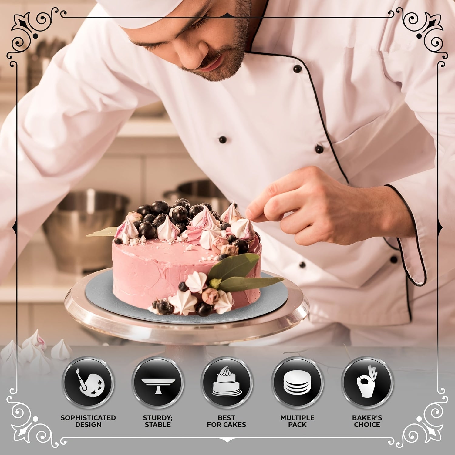 10 Pieces Round Silver Cake Boards Disposable Cake Bases for Decorating and Serving