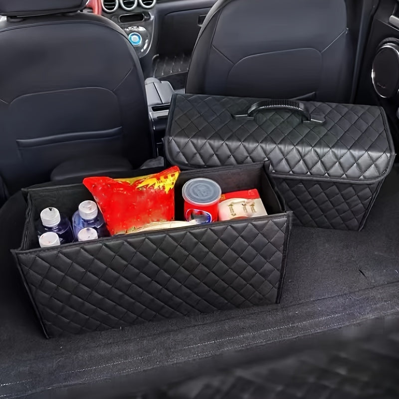 Organizador de maletero de coche en cuero con acolchado en forma de diamante, espacioso y de gran capacidad