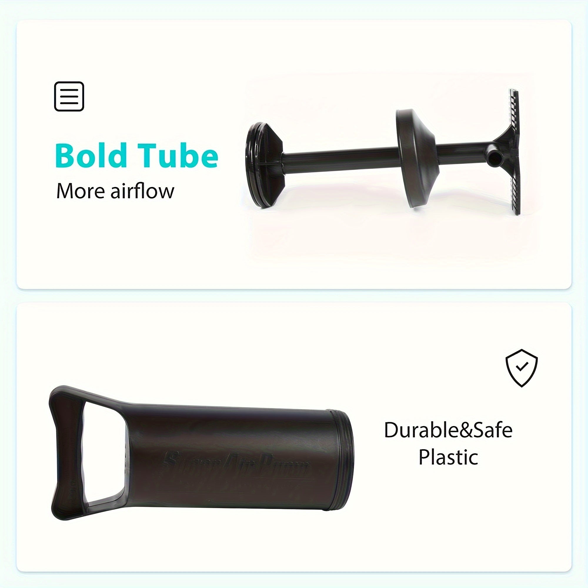 Чёрный портативный ручной насос с 3 адаптерами - идеально подходит для надувания кроватей, игрушек для бассейна, шариков и лодок.