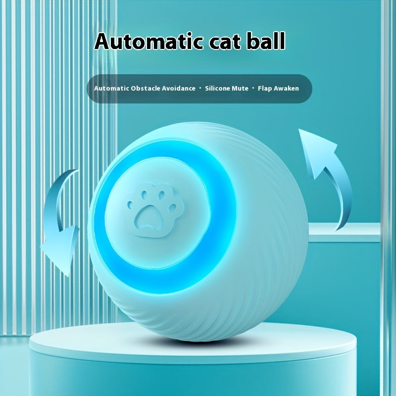 USB Rechargeable Cat Teaser Ball Striped Silicone All Breeds Interactive Toy