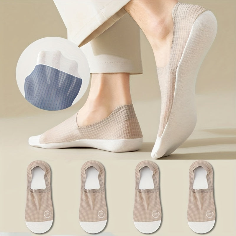 Men's Summer Waffle Pattern Breathable Sports Casual Boat Socks Set of 4