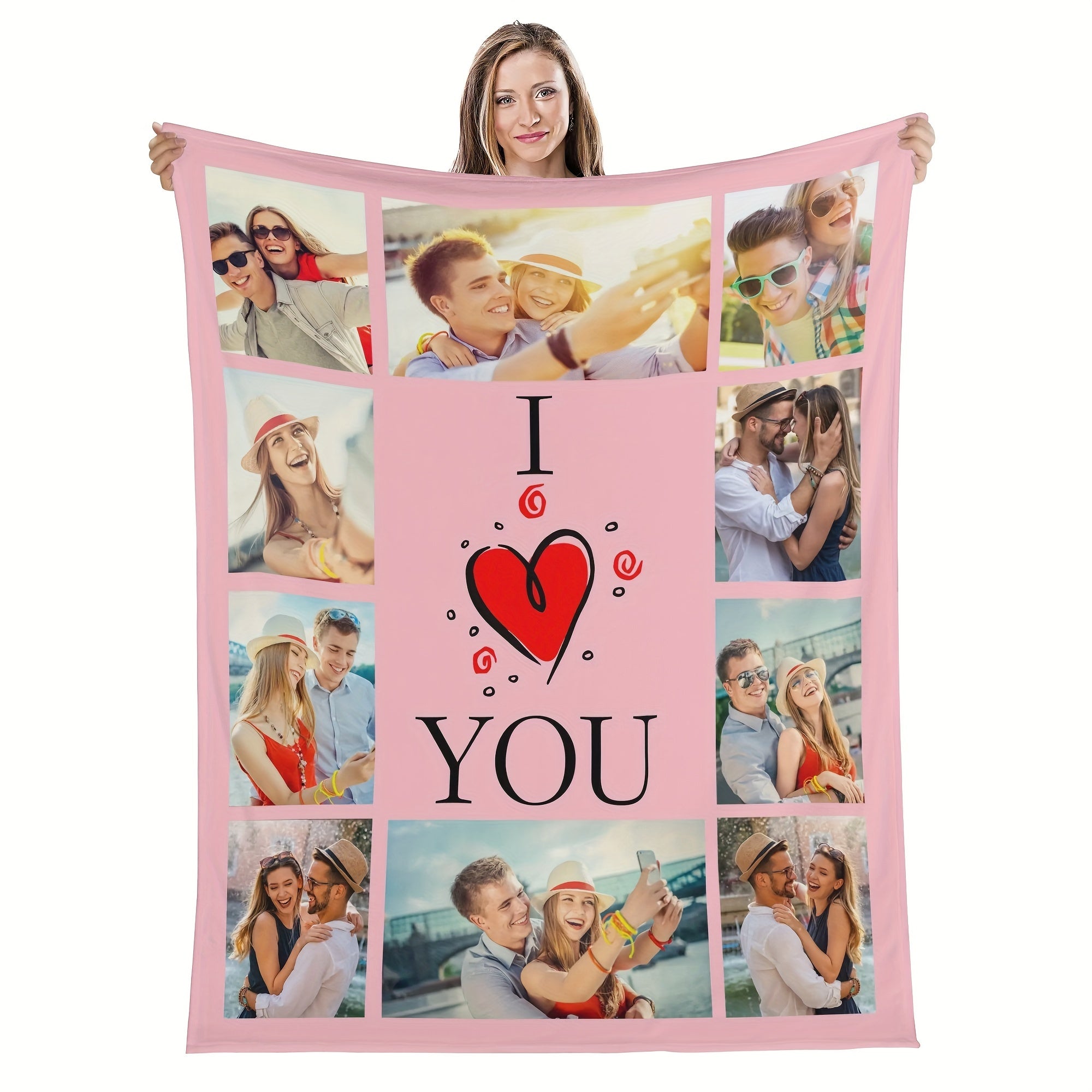 Personalized Flannel Photo Blanket with Custom Text for Couples and Families