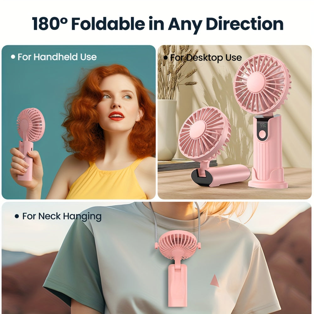 Portable Handheld Fan with 5000mAh Battery Up to 24 Hours Rechargeable Foldable Quiet Brushless Motor