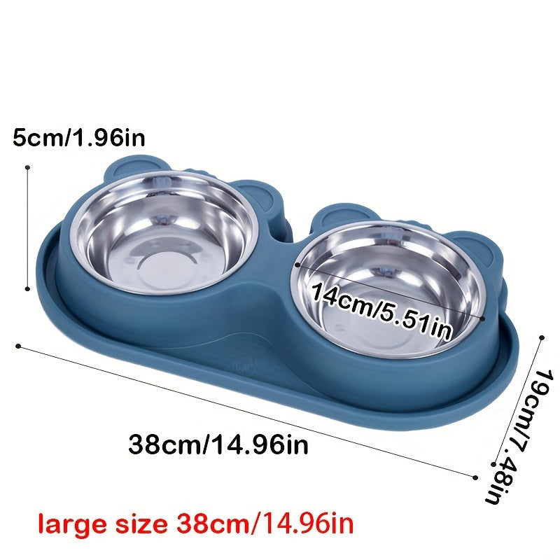 Stainless Steel Double Dog Bowls Set on Spill-Proof Stand for Drinking and Feeding