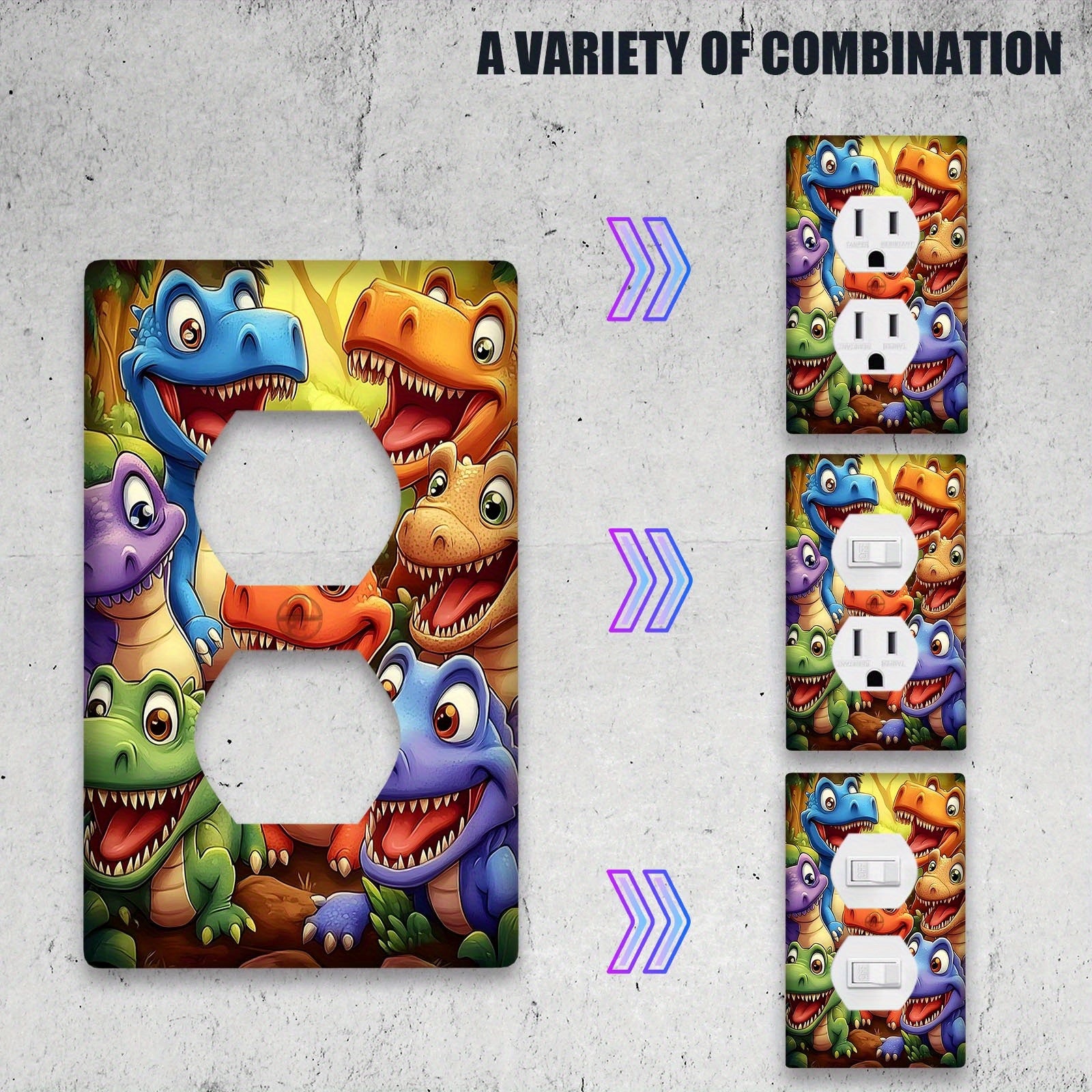 Agate Stone Dinosaur Light Switch Cover with Gold Embellishments for Kids Rooms