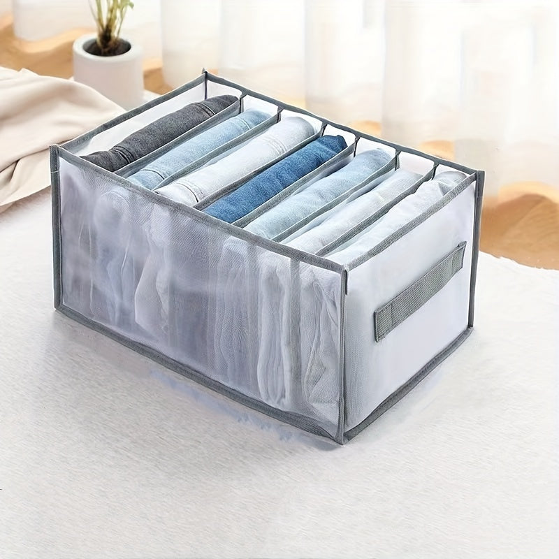 7-Grid Grey Wardrobe Organizer Mesh Storage for Jeans T-Shirts Folded Clothes