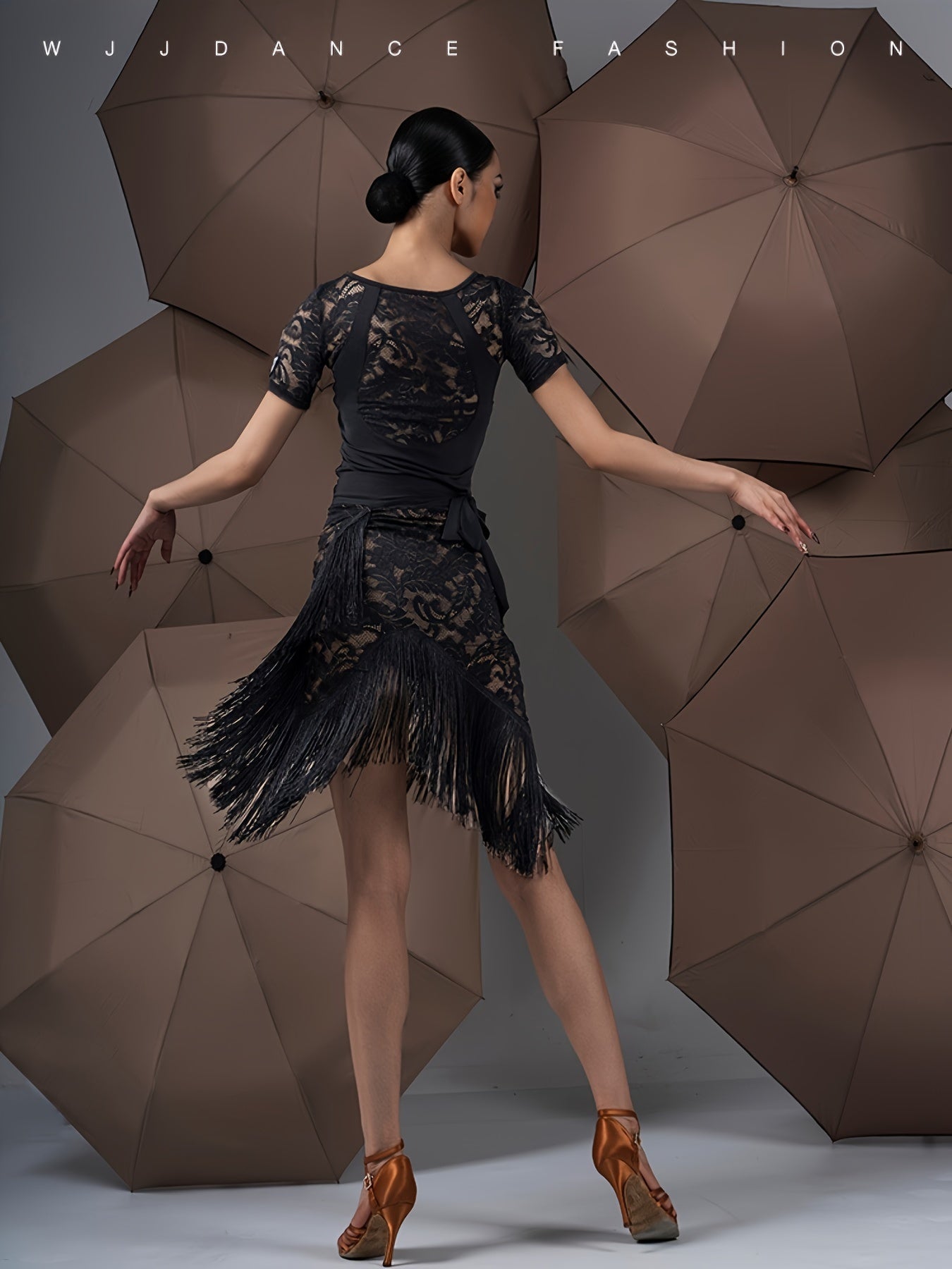 Falda de baile latino para mujer talla plus con doble capa de encaje, borlas y diseño asimétrico