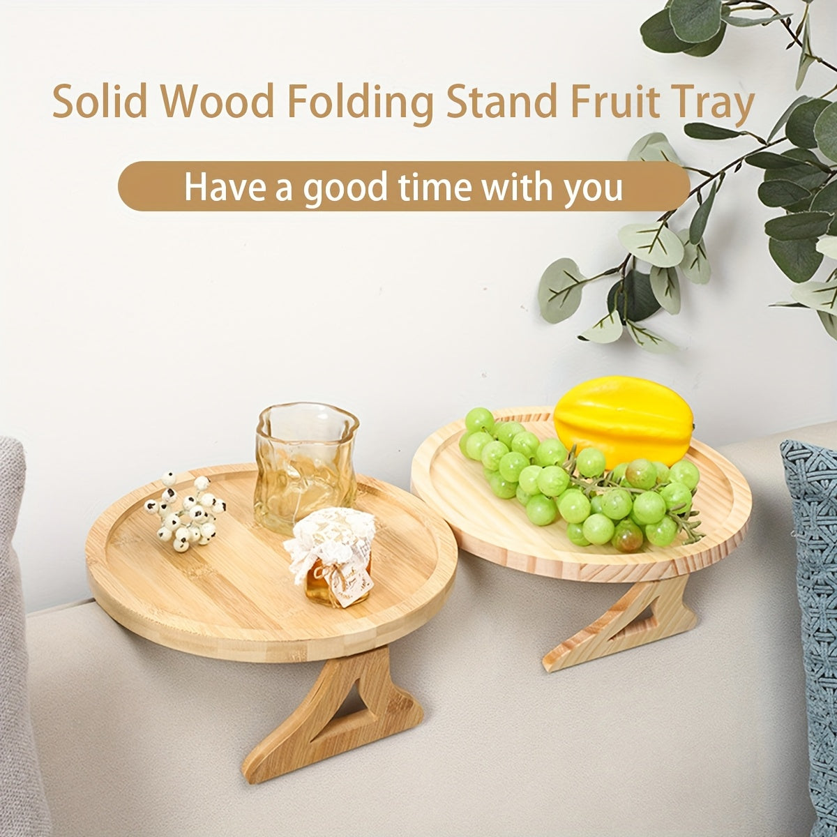 Foldable Wooden Sofa Side Table Natural Finish Portable Design