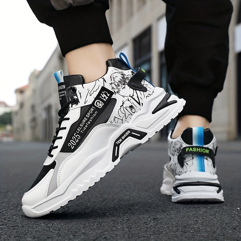 Men's Anime Pattern Lace-Up Non-Slip Platform Sneakers for Outdoor Activities