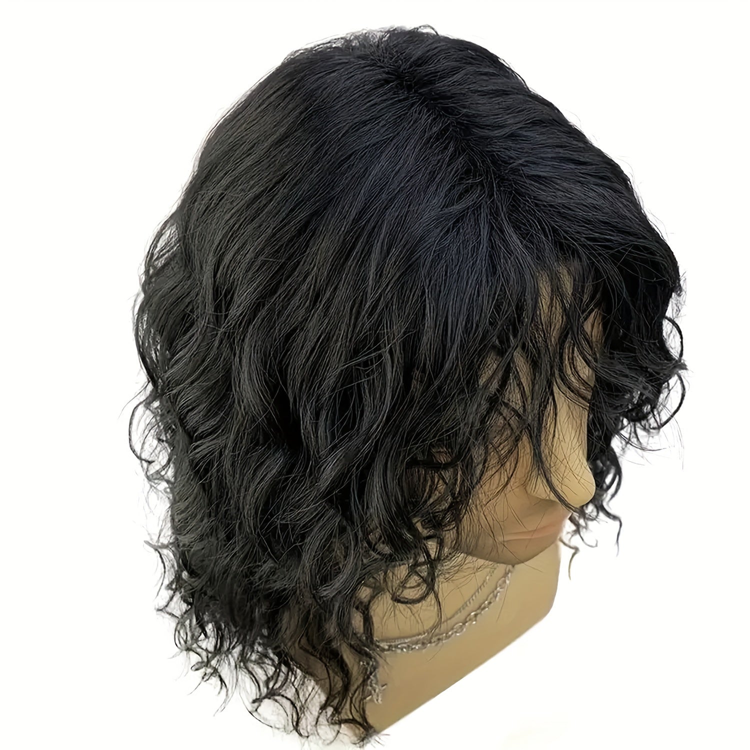 Black Synthetic Wavy Punk Wig 18 Inches Long with Bangs for Halloween Party