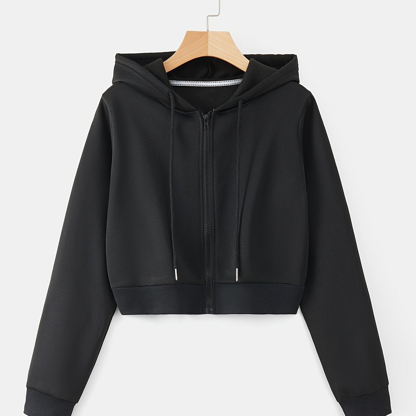 Women's Cropped Hoodie with Drawstring, Long Sleeves, Zipper, Fall and Spring Casual Wear