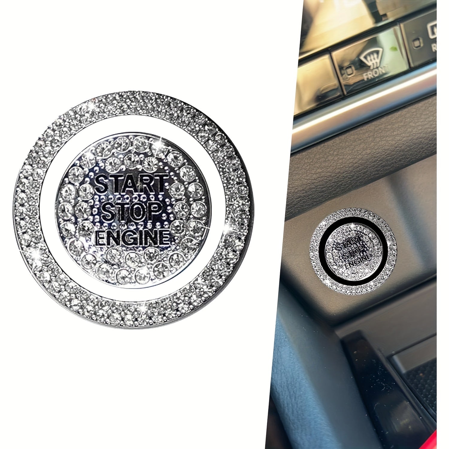 Car Engine Start Button Cover Crystal Bling Ignition Emblem Decor