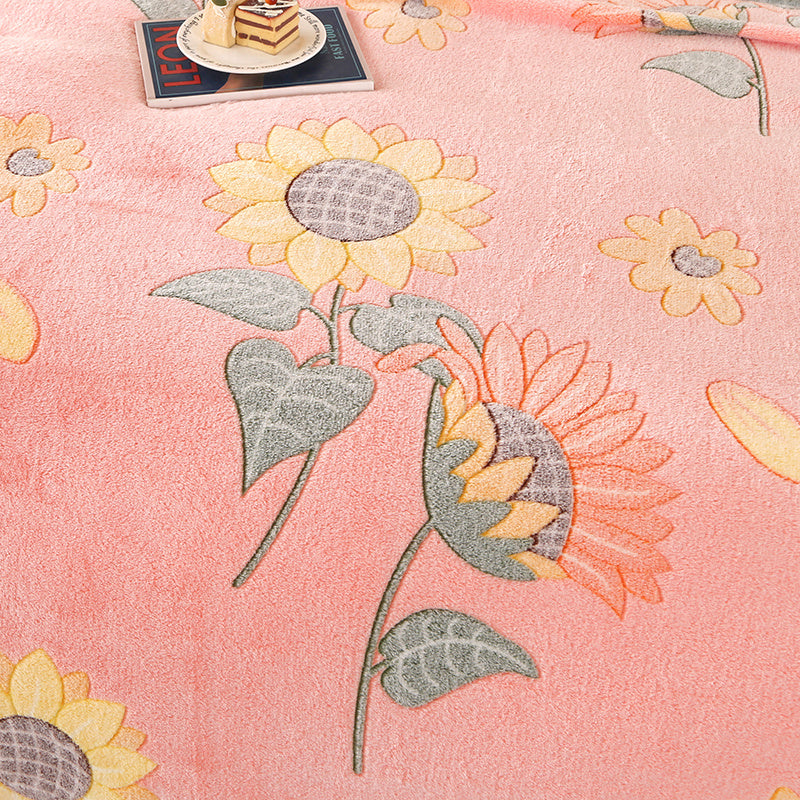 Floral Pumpkin Pattern Velvet Blanket for Sofa Bed Living Room All Seasons