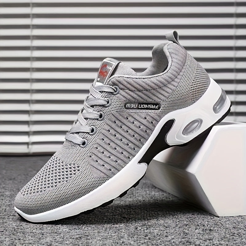 Men's Breathable Knit Sports Shoes All-Season Running Lace-Up Low Top Fabric Upper