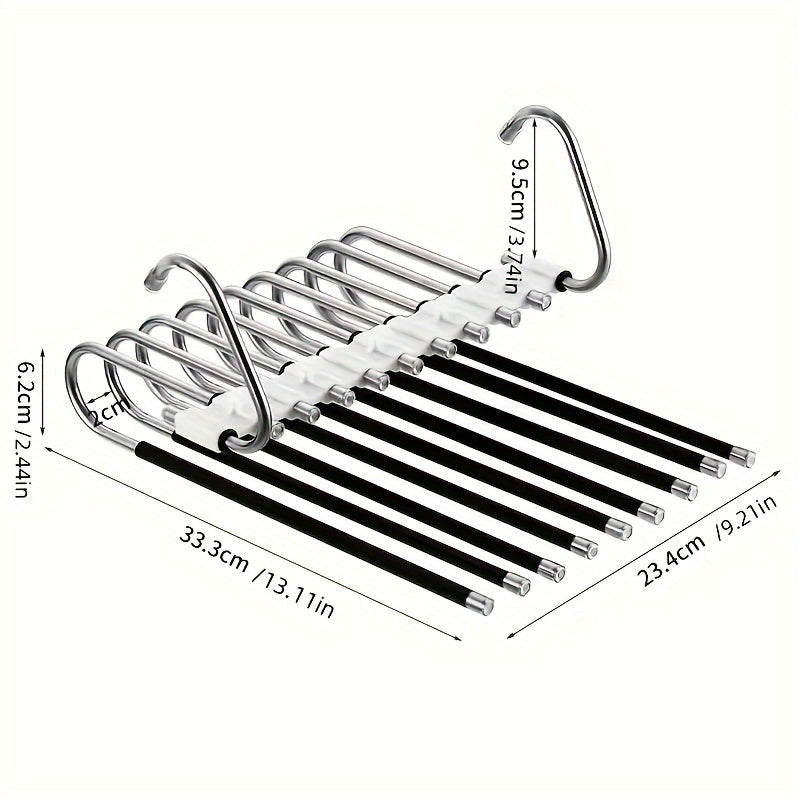 Stainless Steel 9-Tier Space-Saving Pants Hanger with Anti-Slip Coating and 5 Extra Hooks