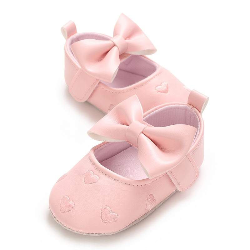 Zapatos infantiles tipo Mary Jane con lazo y detalles de corazón para primavera y otoño, suela antideslizante