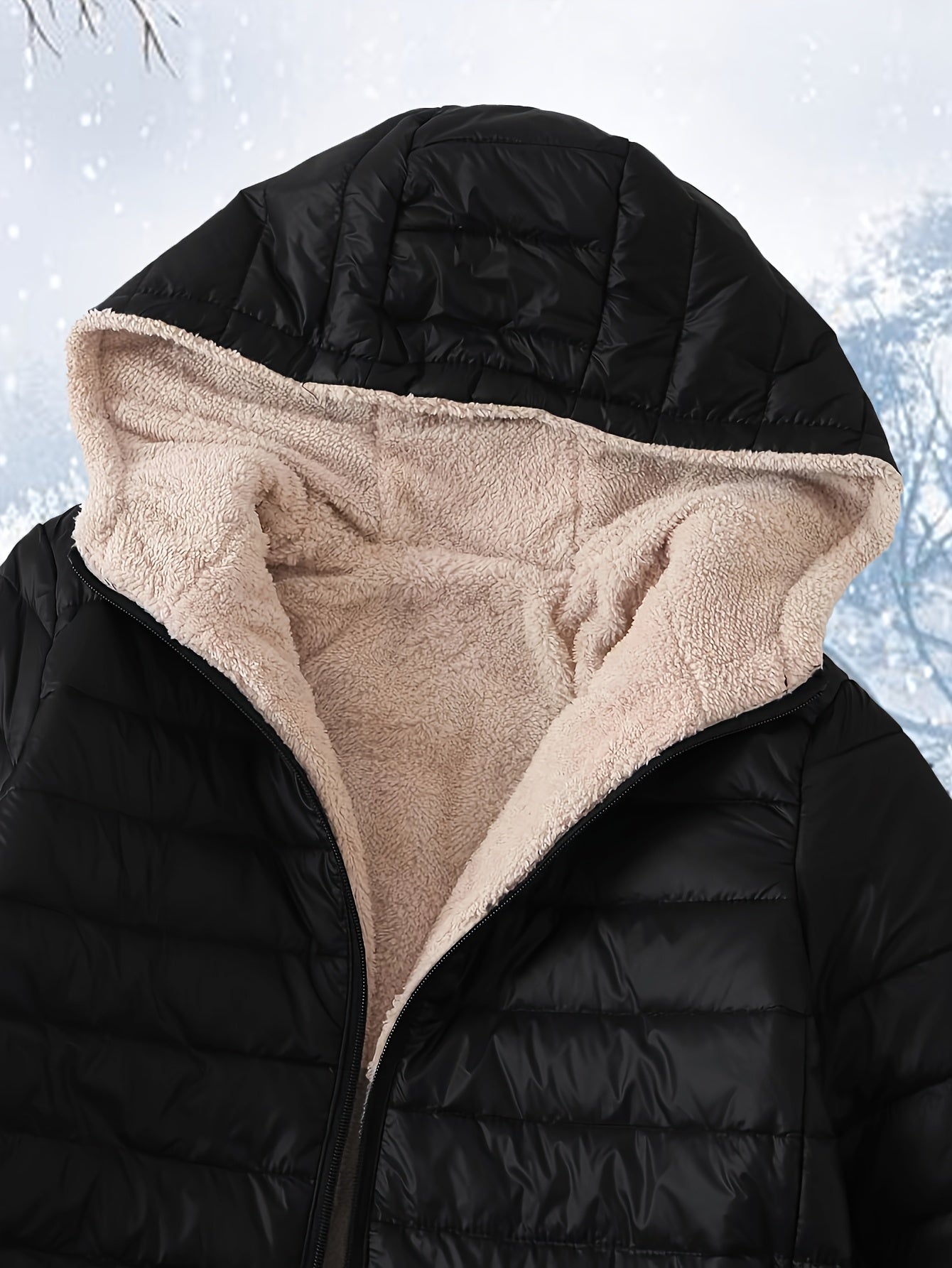 Plus Size Fleece-Lined Hooded Winter Jacket for Women Red Large