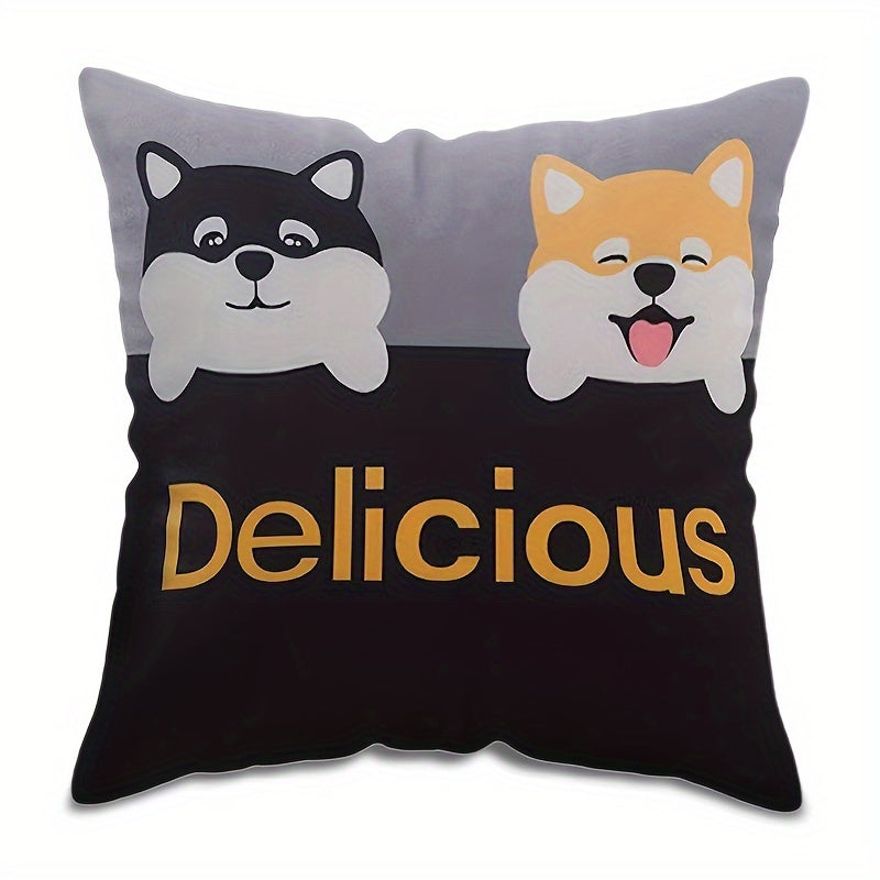 Square Cushion Cover with Dog Design 45cm Removable Zipper Washable for Sofa Bed Car Decor