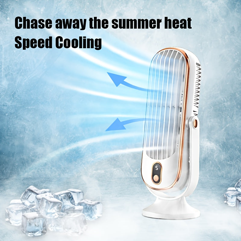 Wireless USB Rechargeable Desktop Mini Fan with 5-Speed Adjustment for Indoor and Outdoor Use