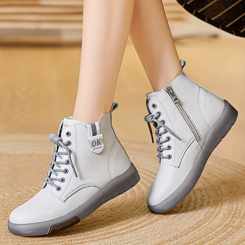 Women's Casual Solid Color Boots with Side Zipper Non-slip Platform Shoes