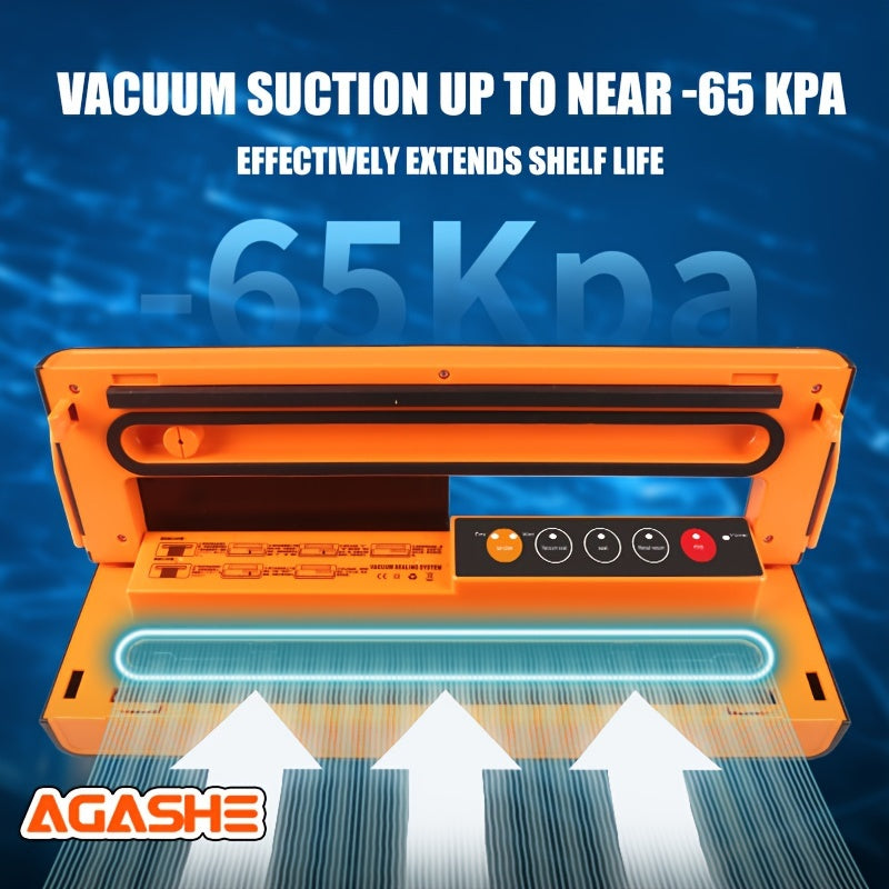 Orange and black vacuum sealer with cutting knife bag holder 50 pre-cut bags external suction