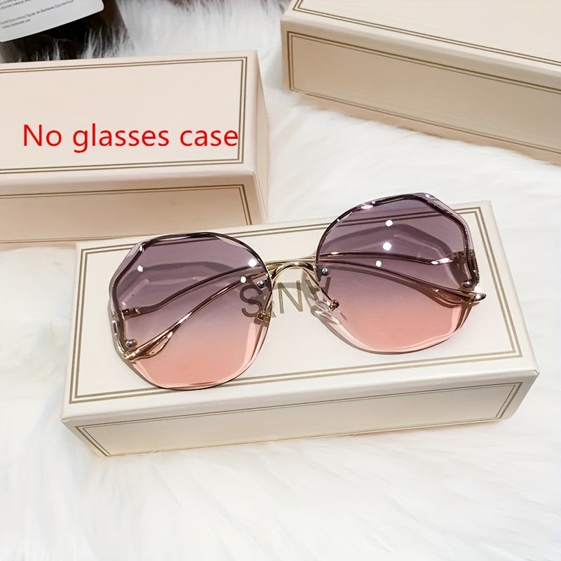 Unisex Fashion Glasses Thin Metal Semi-Rimless Color Block Ombre Lens