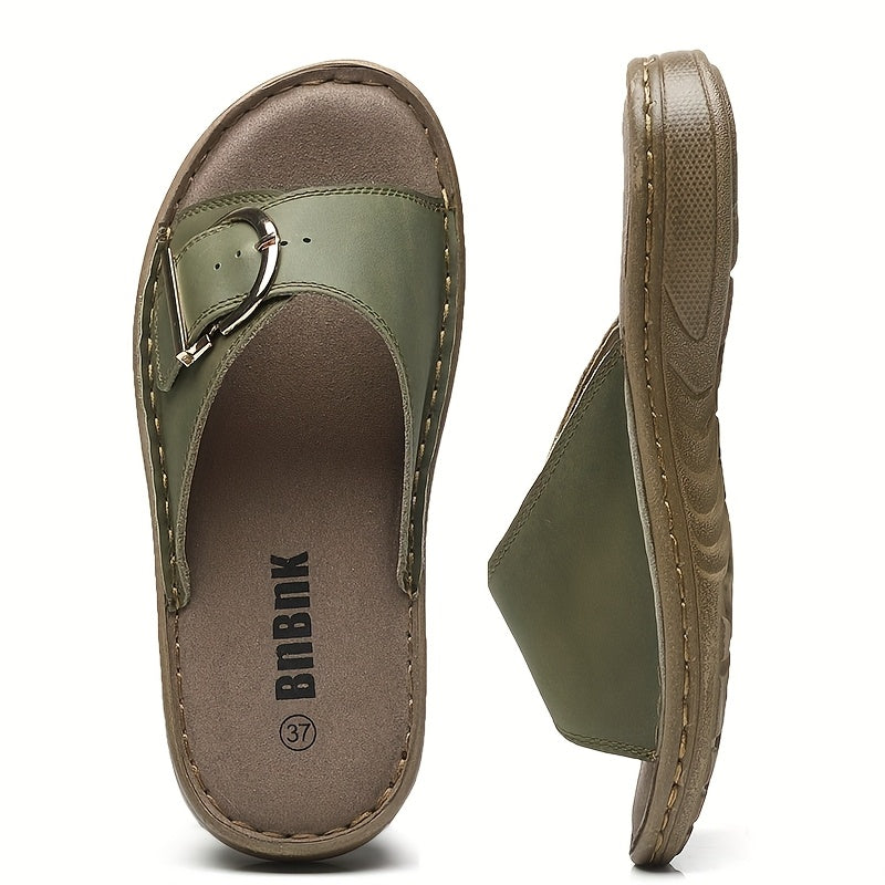 Women's Faux Leather Slip-On Sandals Open-Toe Comfortable Summer Shoes