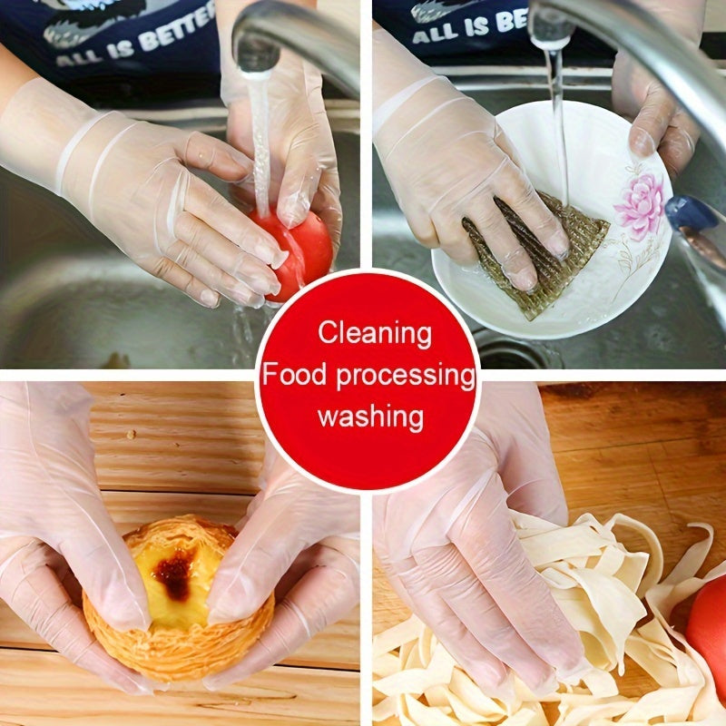 100 Pack TPE Disposable Gloves Clear Food Safe Latex-Free for Kitchen Household Beauty