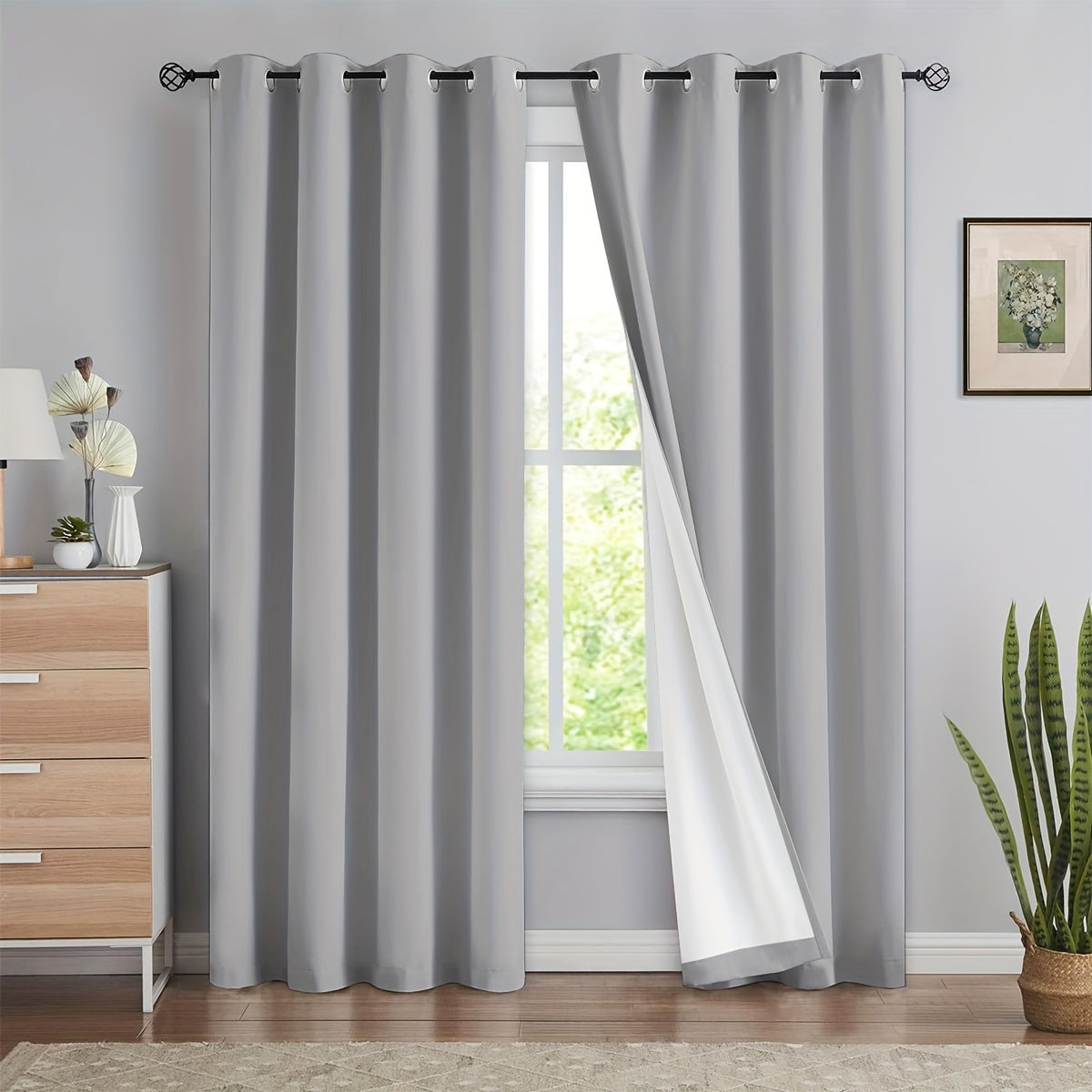 Blackout Curtains 54x84 Inches Off-White Grommet Full Blackout with White Lining