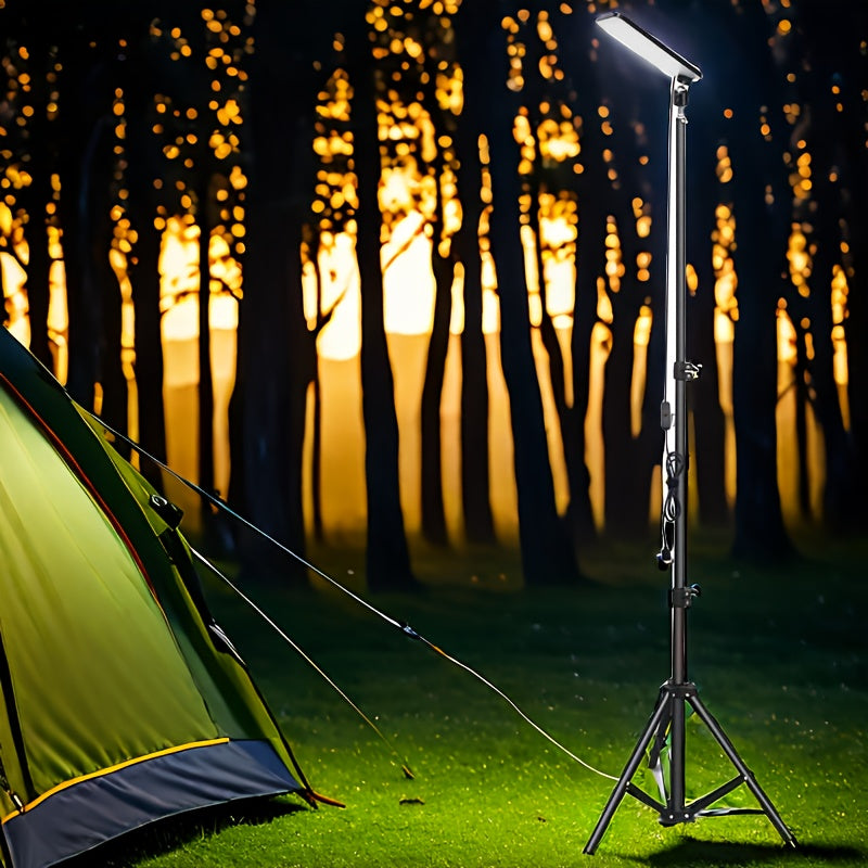 Linterna de camping LED portátil con soporte telescópico, alimentada por USB, resistente al agua y duradera de metal