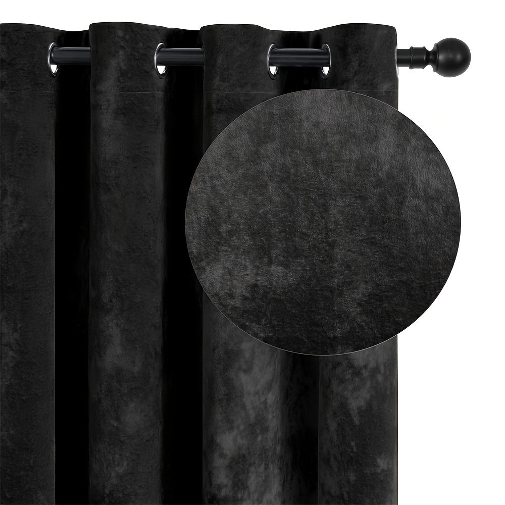 Pair of 2 Crushed Velvet Curtains with Heat and Sound Insulation for Living Room Bedroom Office