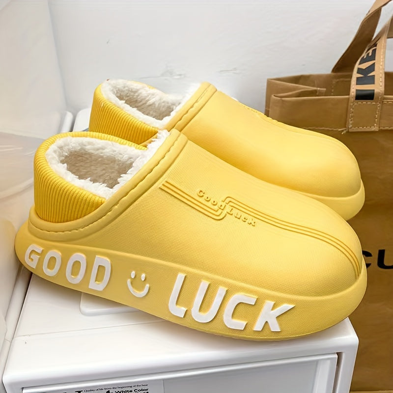 Women's Waterproof Plush Lined Slip-On Winter Slippers Indoor Outdoor