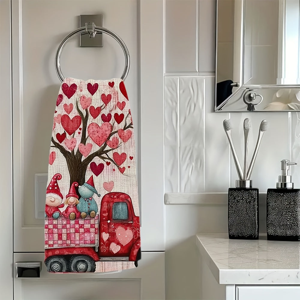 Pair of 2 Ultra-Soft Kitchen Towels Valentine’s Day Truck Gnome Design 40x60 cm