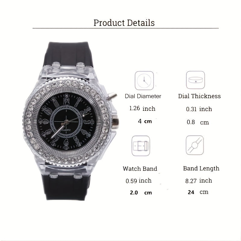 LED-круглые часы для пар с силиконовым ремешком и стразами, спортивные наручные часы