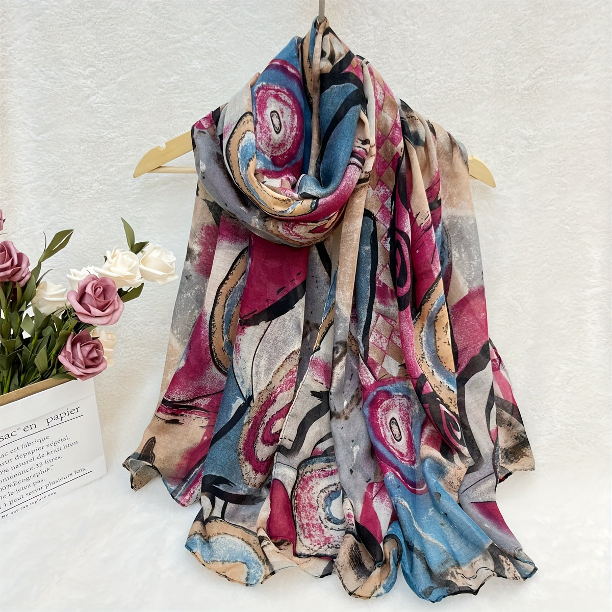 Boho Chic Colorful Circle Print Scarf Lightweight Sun-Protective Windproof Shawl for Women