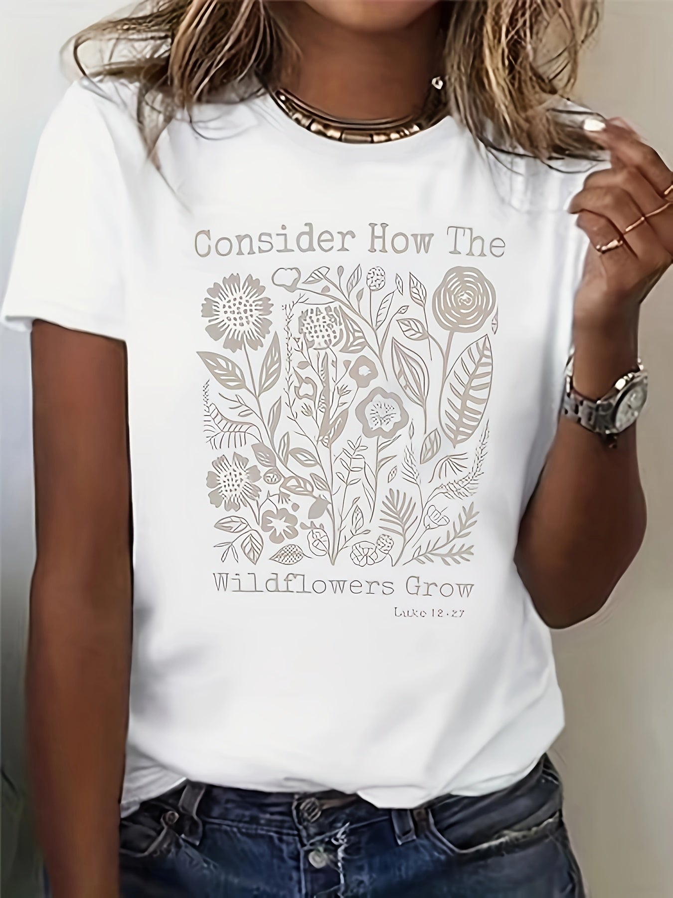 Женская футболка с цветочным графическим принтом, большой размер, белая, короткий рукав, винтажный повседневный стиль