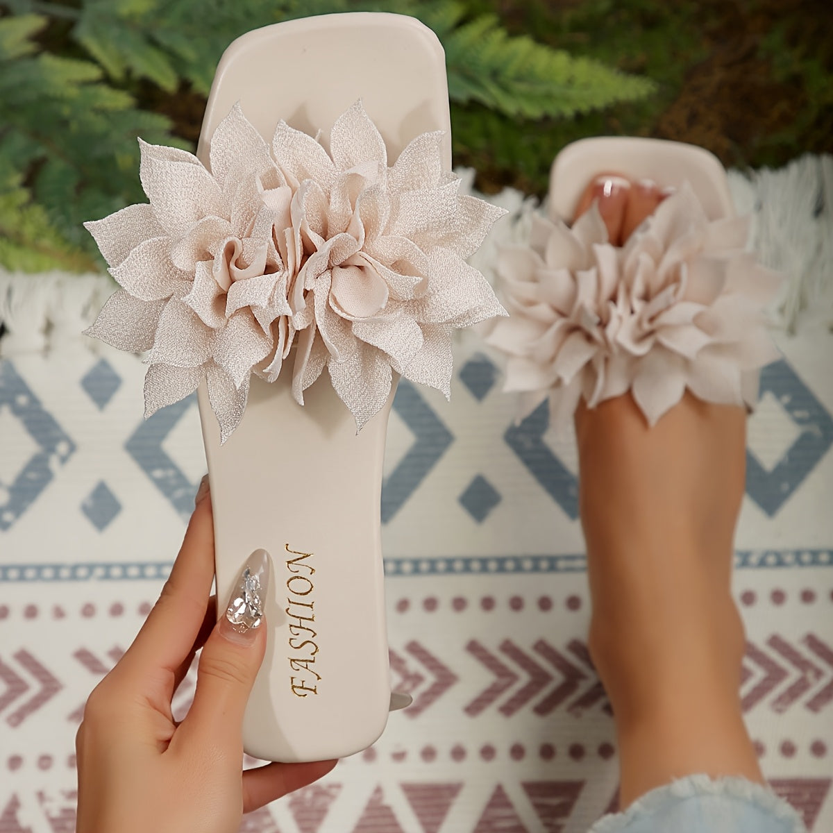 Women's Flat Sandals Open-Toe Floral Breathable Summer Beach Shoes