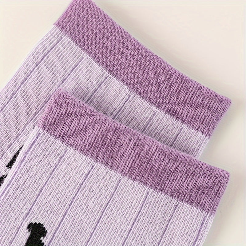 Teen Purple Knit Socks with Love Bow Pattern