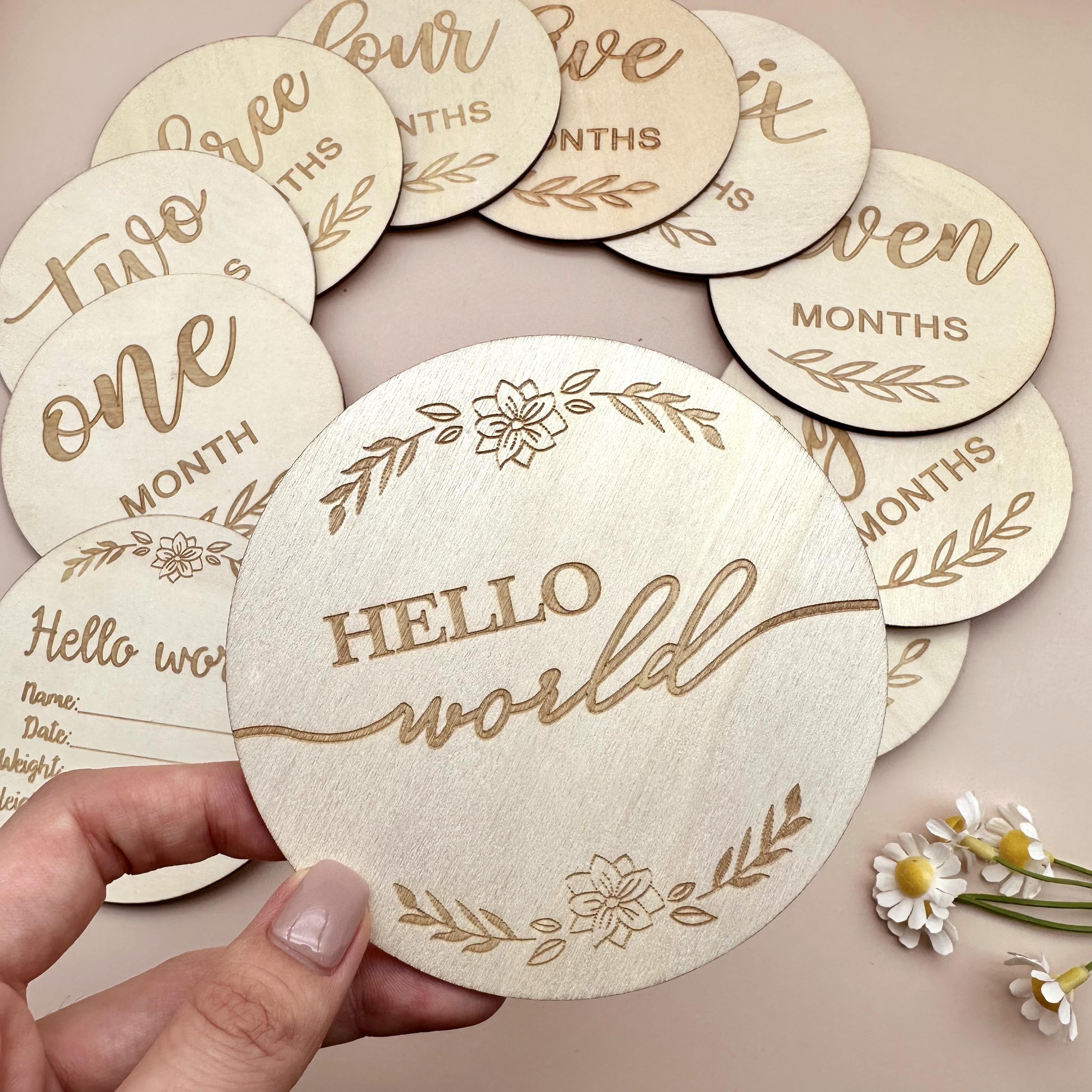 Набор из 14 деревянных памятных знаков для первого года малыша и объявлений о рождении