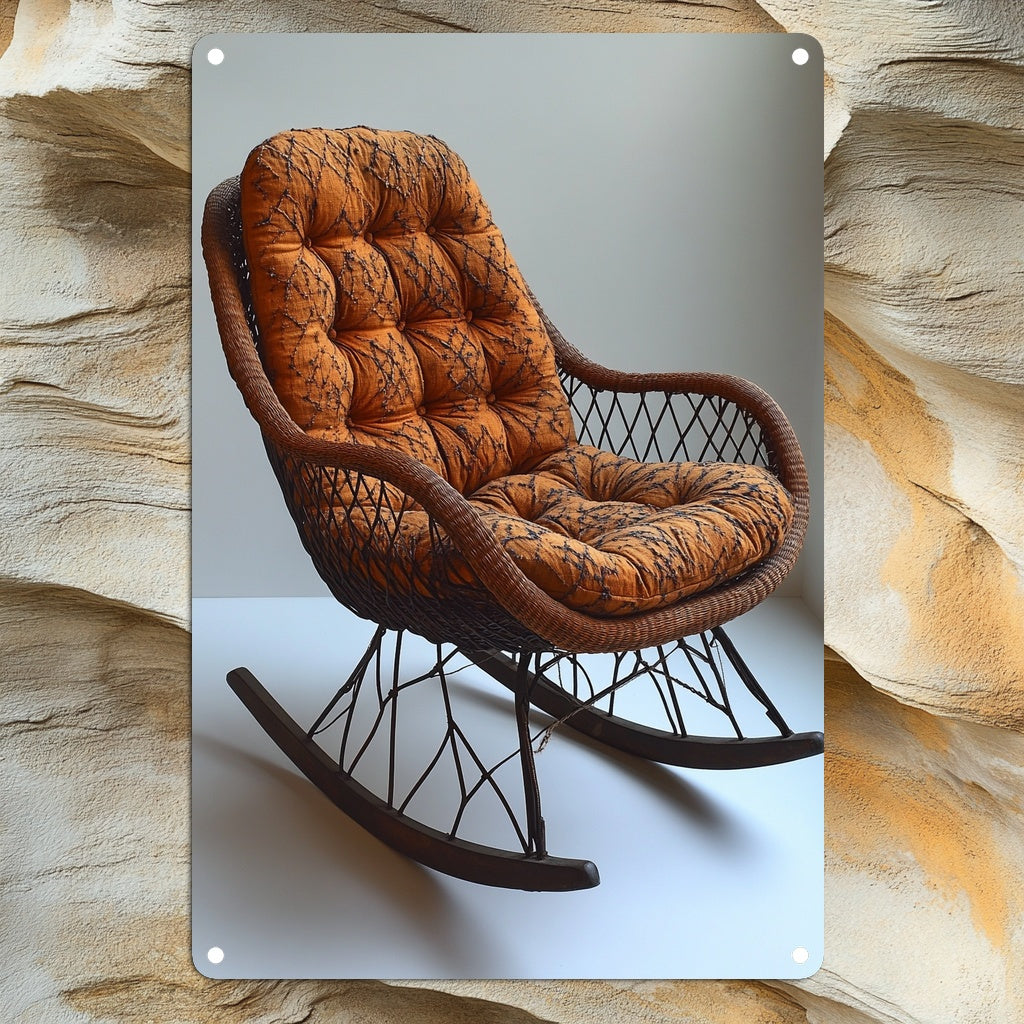 Metal and Rattan Rocking Chair Sign for Office Decor