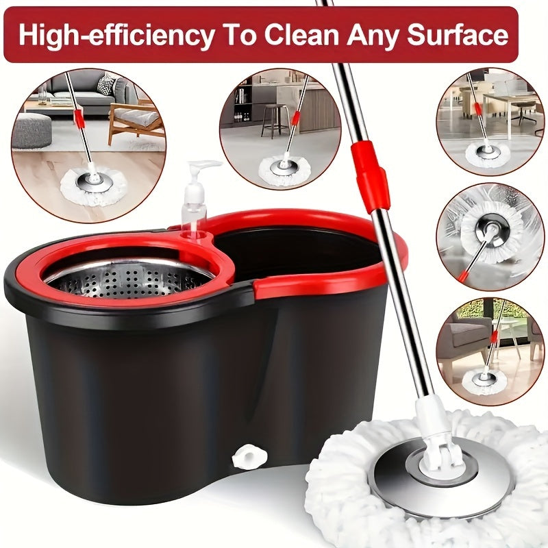 Microfiber Mop Heads for 360° Rotating Mop and Bucket Set, Durable Stainless Steel Handle, Wet and Dry Floor Cleaning Kit