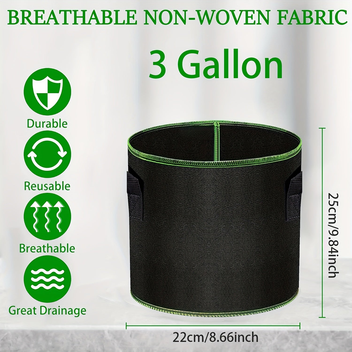 Set of 5 Thickened Non-Woven Planting Bags for Gardening Indoor Outdoor 11.36L 18.93L 26.5L 37.85L