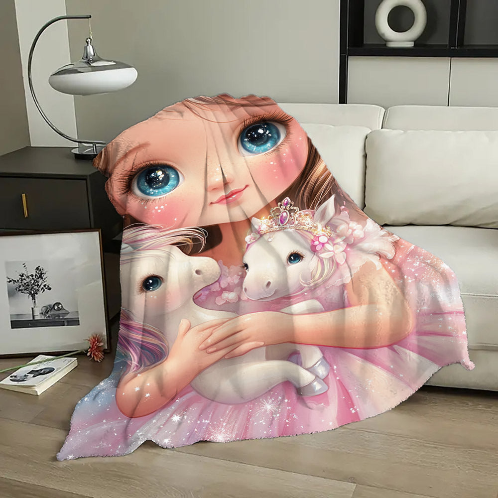 Enchanted Girl va Unicorns bosma bilan flanel yostiq bilan qoplangan yostiq, barcha mavsumlar uchun gipoallergik yotoq to'shagi, yotoq, divan, tabiatda yurish uchun