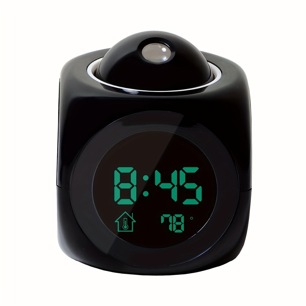 Digital Alarm Clock with Voice Prompt Thermometer Snooze Function and Desk Projector