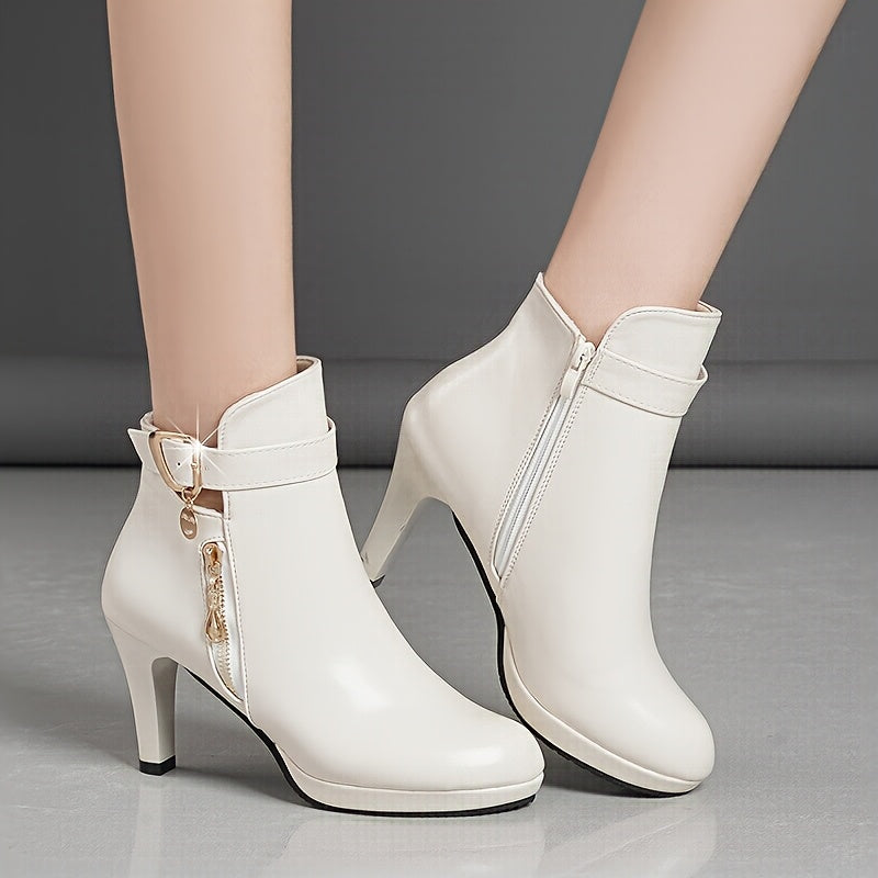 Women's Faux Leather Platform Stiletto Ankle Boots with Zipper Black Stylish