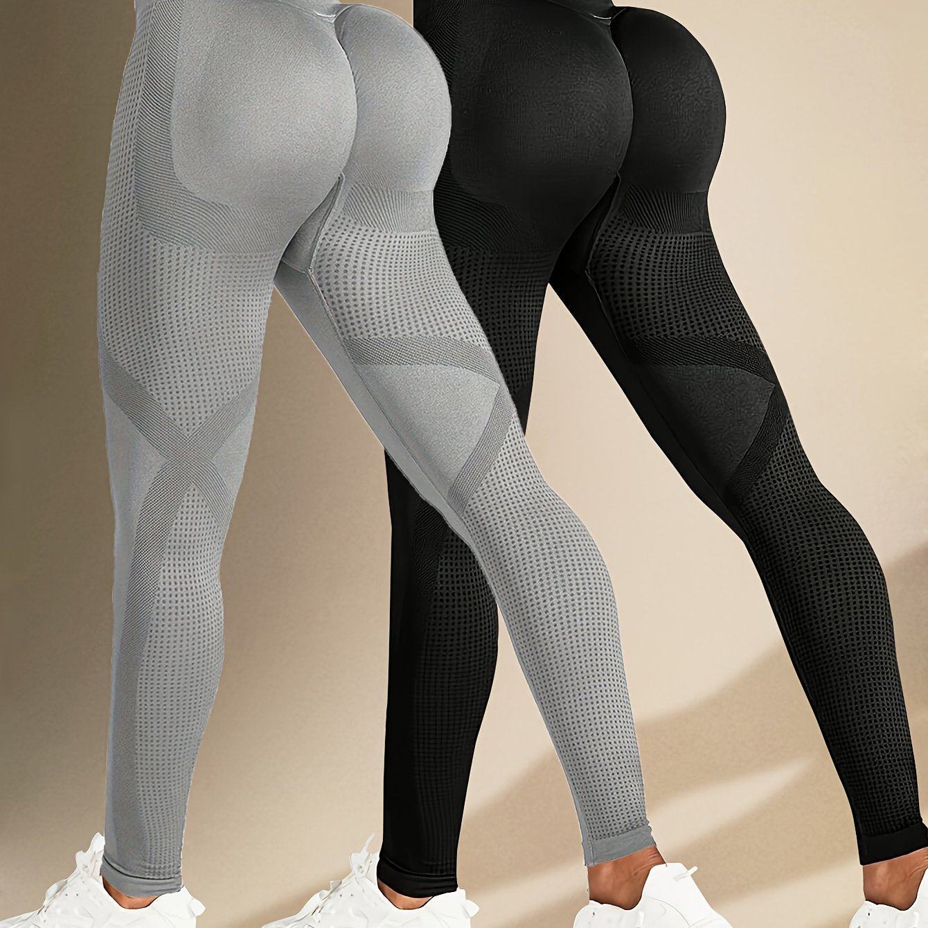 Women's High-Elasticity Pleated Yoga Leggings with Abdominal Control in Solid Colors