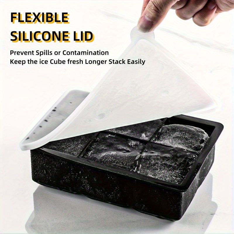 6pcs Large Silicone Ice Cube Trays With Lids Reusable No-Battery Beverage Cooling