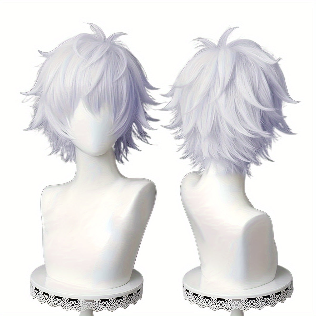 Silver Synthetic Hair Short Layered Wig for Men’s Anime Cosplay